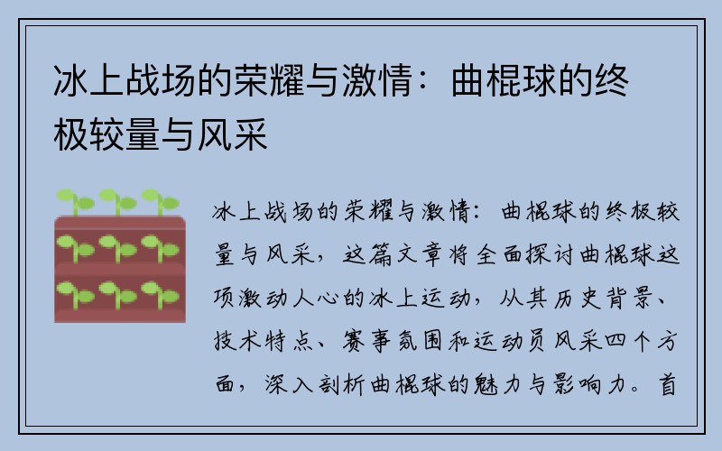 冰上战场的荣耀与激情：曲棍球的终极较量与风采